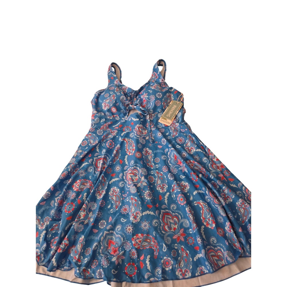 Shekini Womens Blue Paisley Print Swim Dress Two Piece Swimsuit Set Size Small